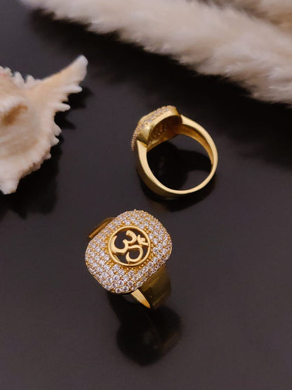 Om Modern Comfort Diamond Design Men's Finger Ring with Gold Plated Brass