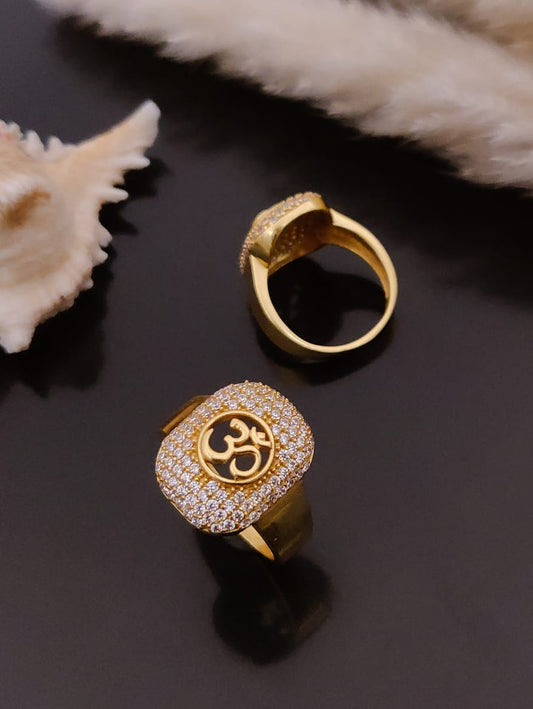 Om Modern Comfort Diamond Design Men's Finger Ring with Gold Plated Brass - Kadee Jewels