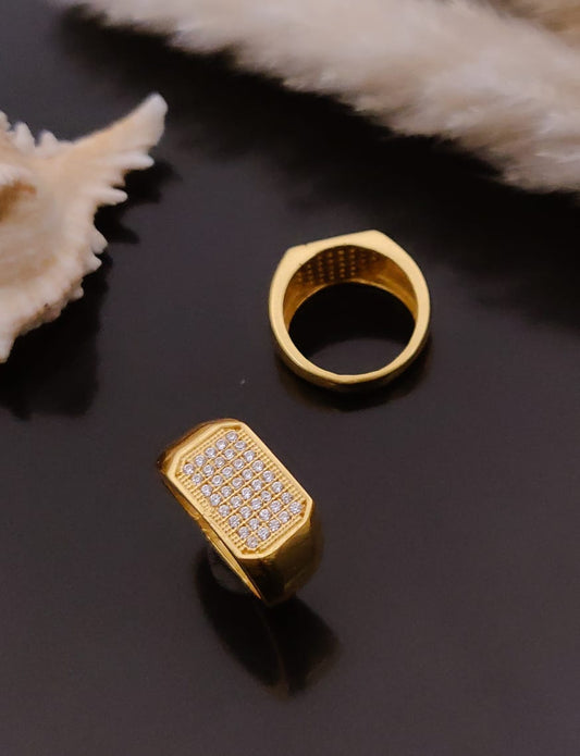Minimalist Diamond Design Men's Finger Ring with Gold Plated Brass - Kadee Jewels