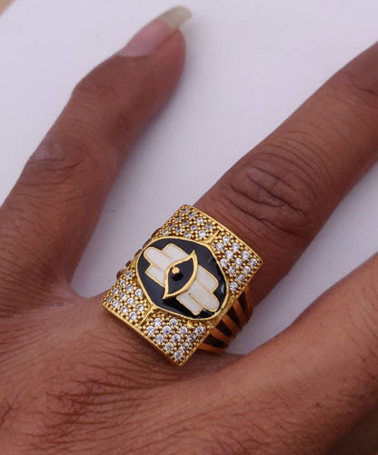 Kadee Jewel Mahadev Diamond Men's Finger Ring with Gold Plated Brass