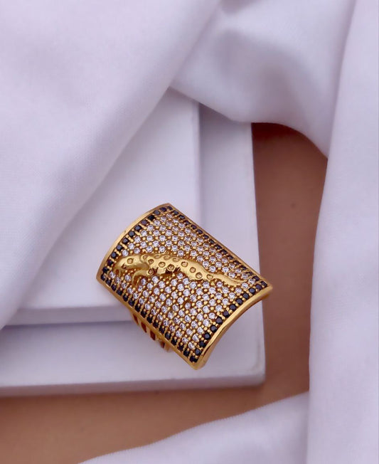 Kadee Jewel Daimond Block Pulse Men's Finger Ring with Gold Plated Brass