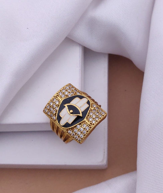 Kadee Jewel Mahadev Diamond Men's Finger Ring with Gold Plated Brass