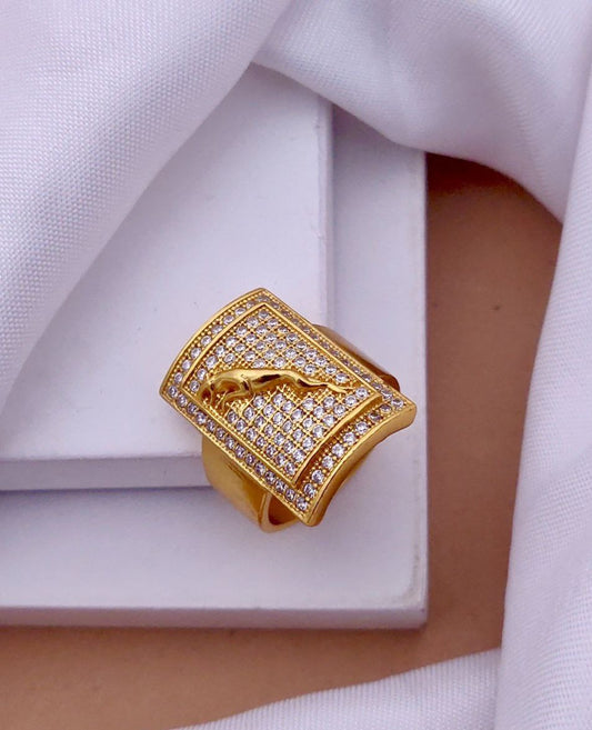 Kadee Jewel Jaguar Diamond Men's Finger Ring with Gold Plated Brass