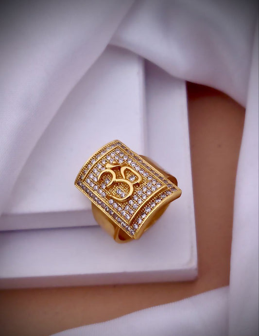 Kadee Jewel Om Daimond Men's Finger Ring with Gold Plated Brass