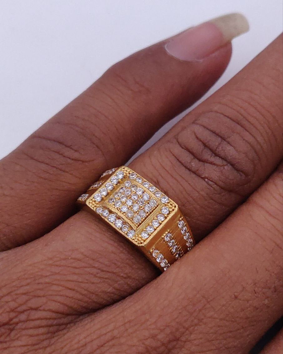 Kadee Jewel Alpha Band Men's Finger Ring with Gold Plated Brass