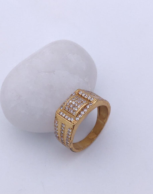 Kadee Jewel Alpha Band Men's Finger Ring with Gold Plated Brass