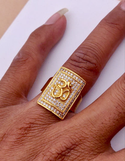 Kadee Jewel Om Daimond Men's Finger Ring with Gold Plated Brass